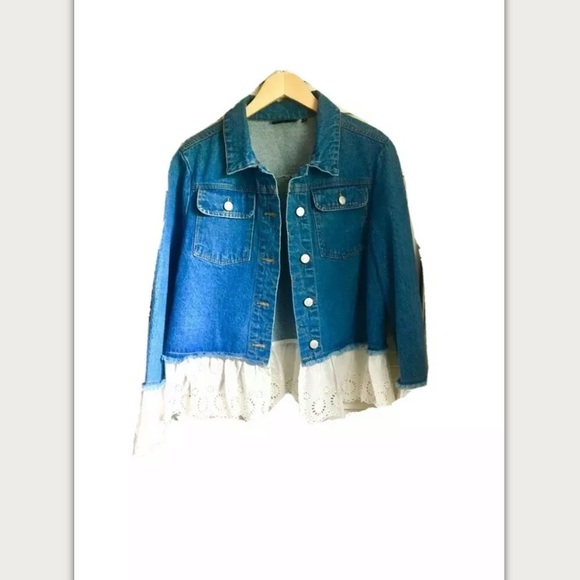 Baku Jean Jacket With Eyelet Lace Cuff And Hem XL - Picture 1 of 5